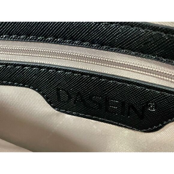 Dasein Black Floral Structured Satchel Tote Purse Gold Hardware Handbag - Picture 7 of 9